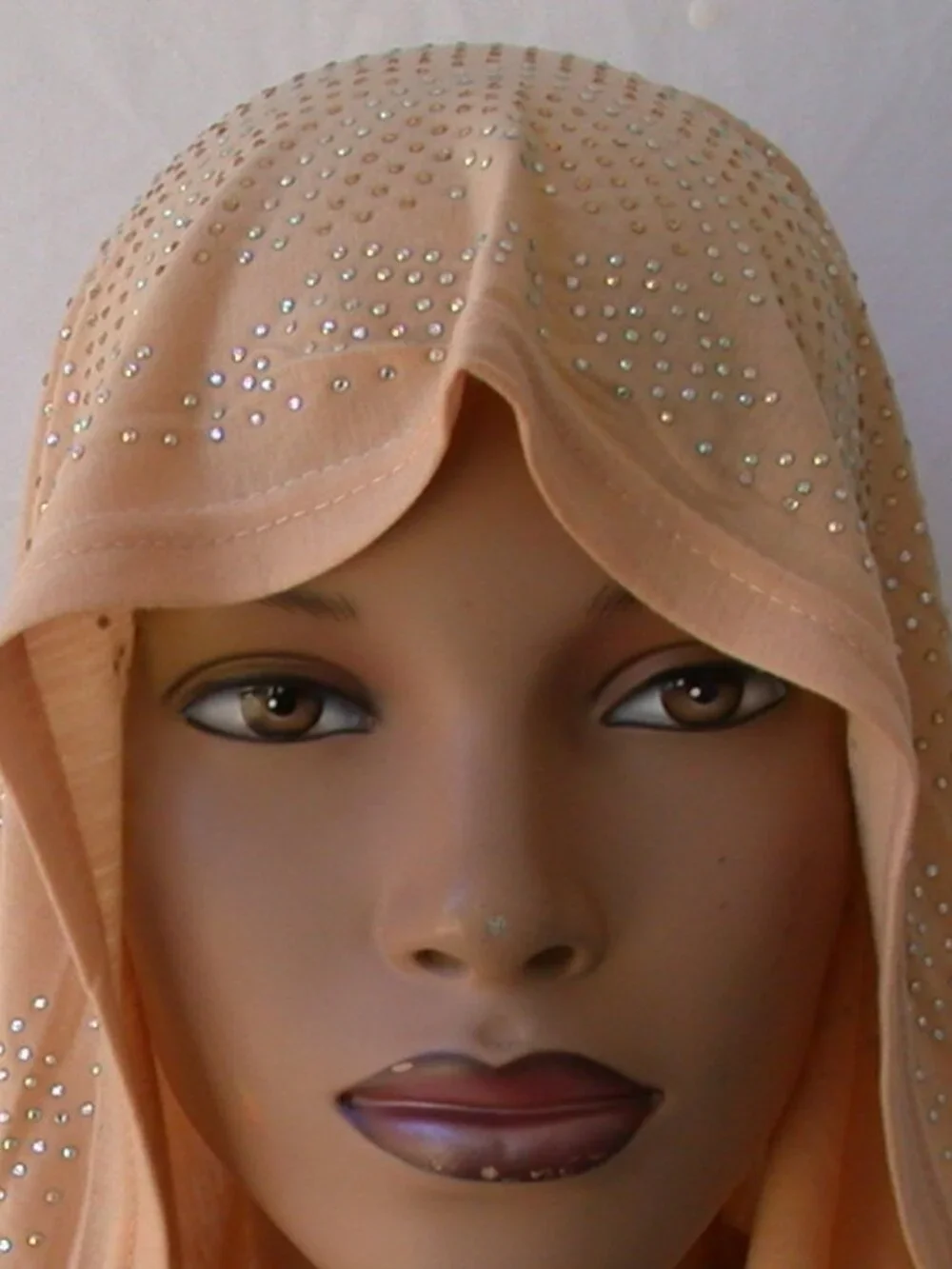 Women's Desert Sand Beige Rhinestone Fashion Jersey Scarf 28x70 Headwrap  Hijab